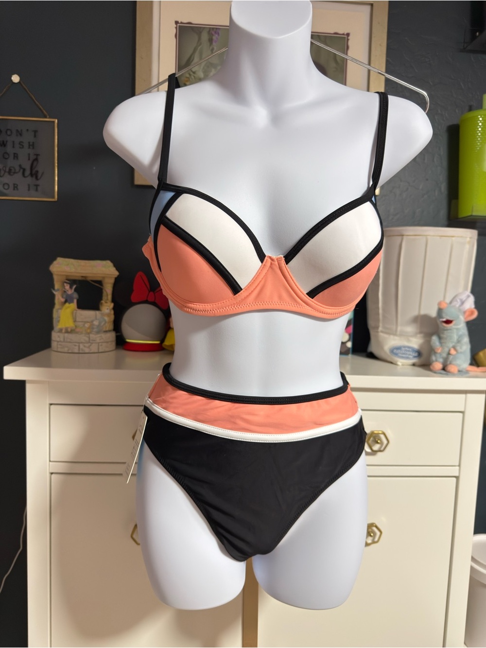 Cupshe Peach, Black & White Colorblock High-Waist Bikini